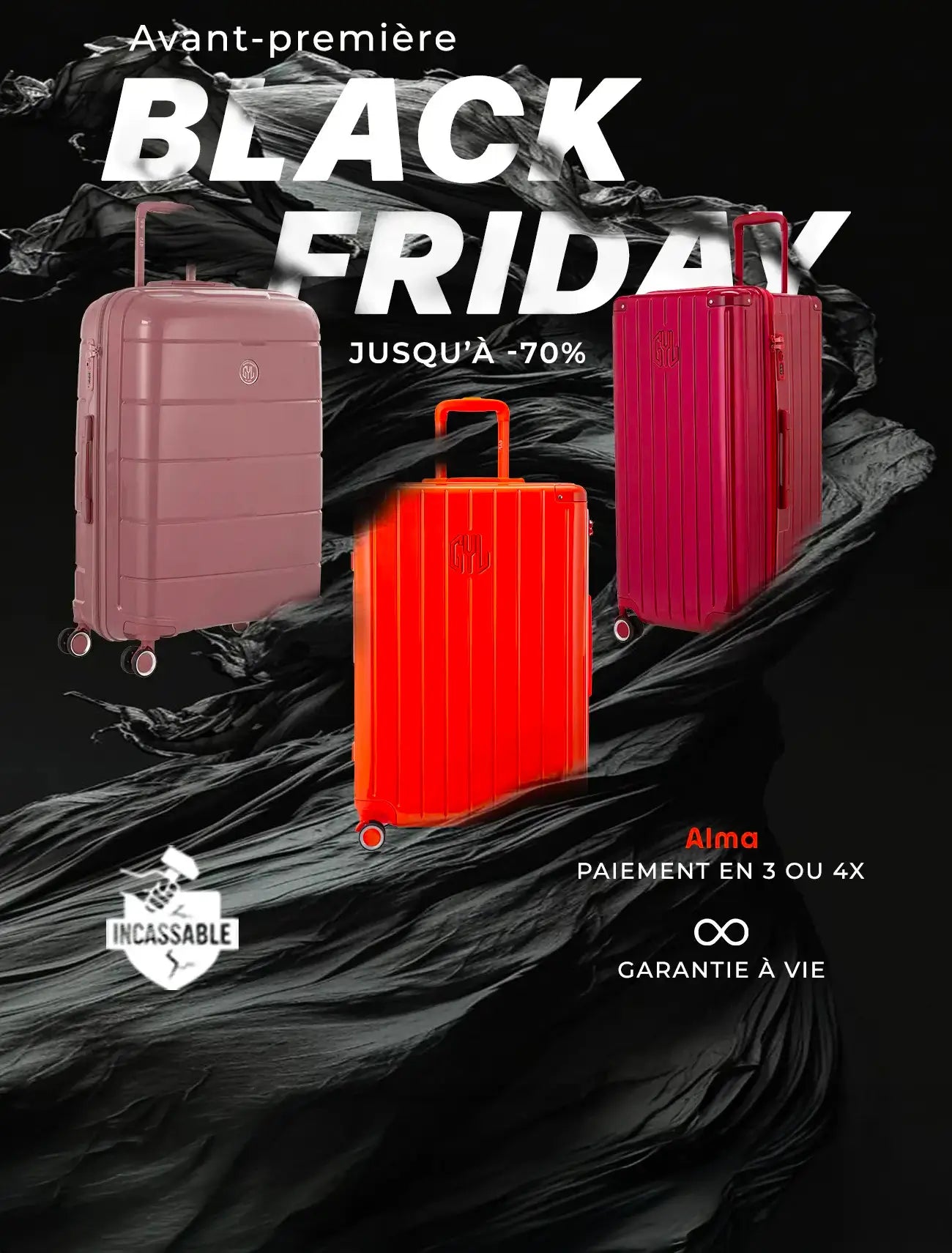 BLACK FRIDAY GYL jusqu'à -70% sur une sélection de valises cabine, semaine, soute et set de 2 ou 3 valises