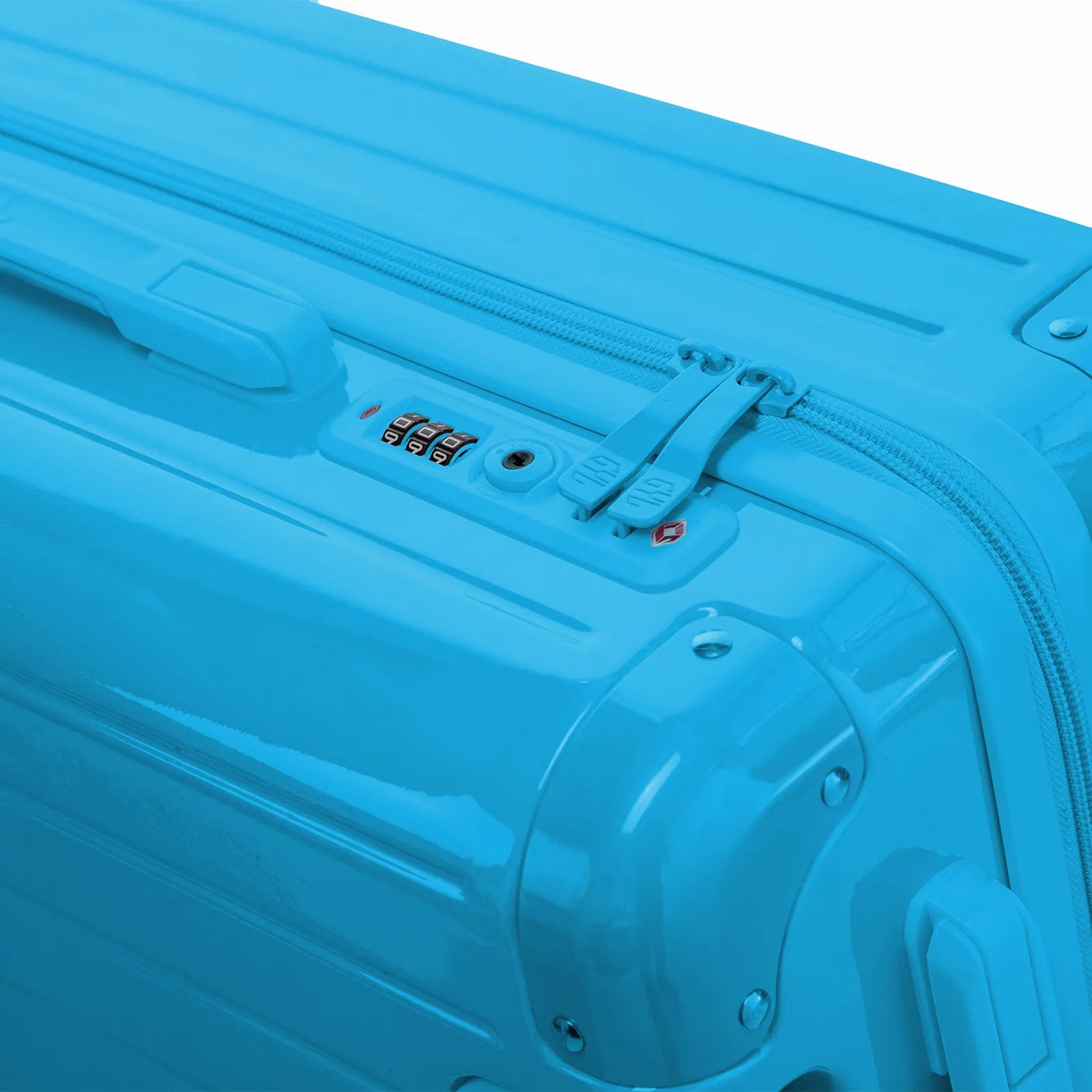 Fermeture à combinaison TSA et double curseur zippé GYL sur la valise rigide menthe Intemporelle.