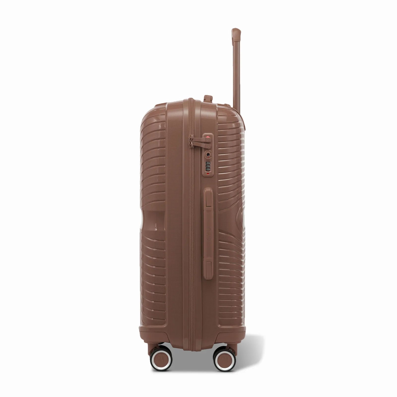 Côté de la valise moyenne GYL Signature champagne avec serrure TSA intégrée et poignée latérale assortie.