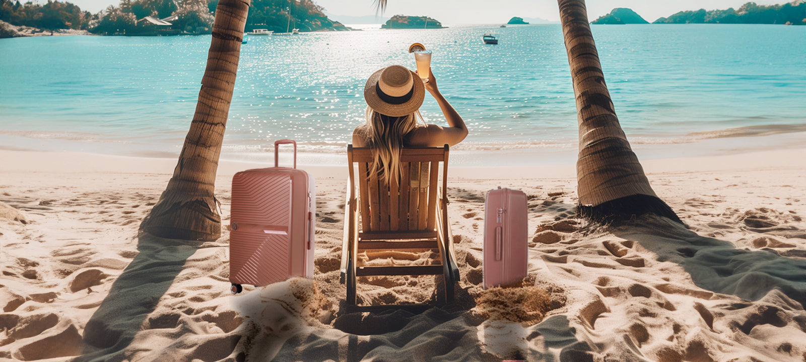 bannière plage garantie à vie international valise rose cabine grande taille bagage CH3 - gyl bag 2024