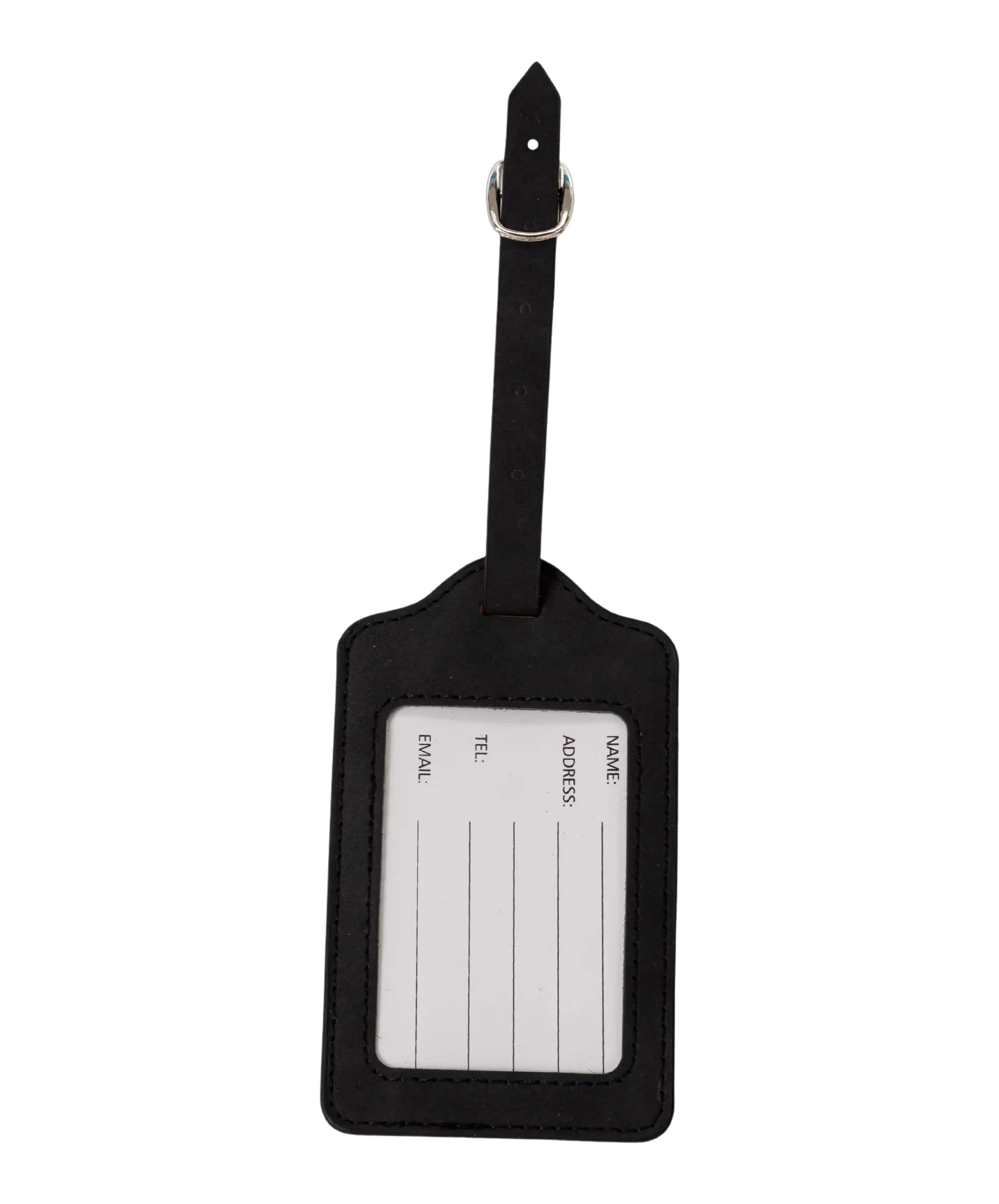 Etiquette a bagages GYL noire vue dos carte identification fond transparent