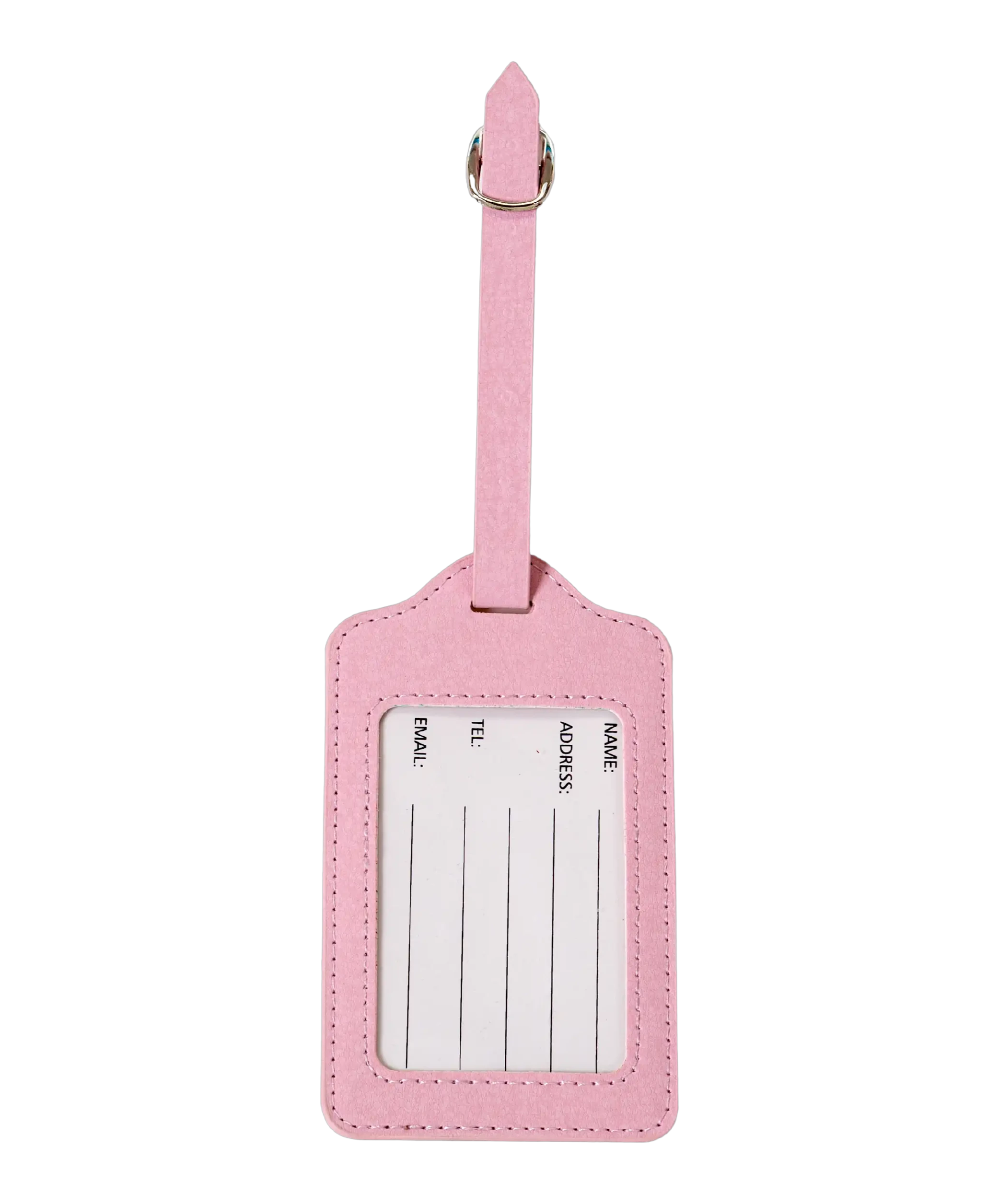 Etiquette a bagages GYL rose vue dos carte identification fond transparent