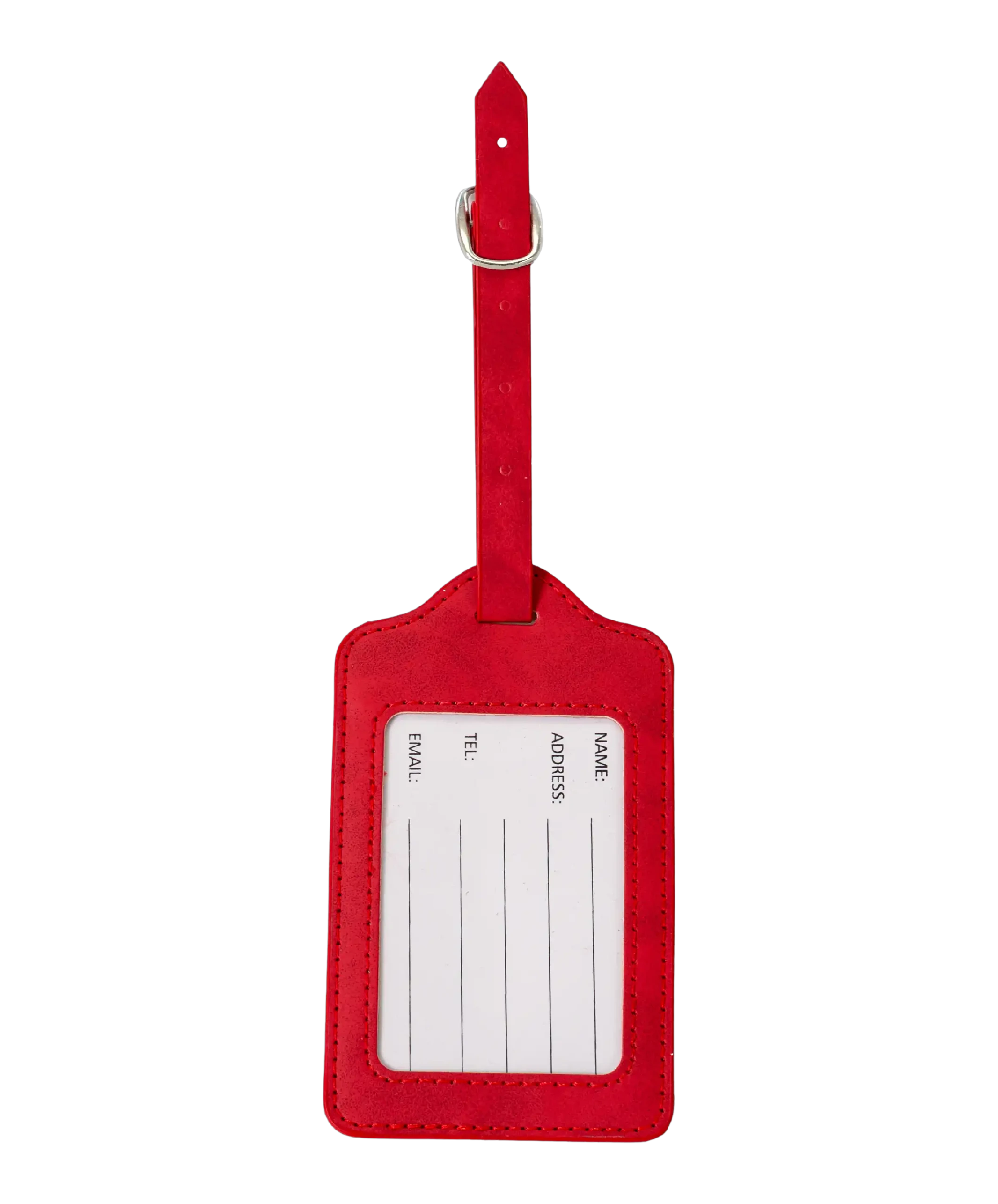 Etiquette a bagages GYL rouge vue dos carte identification fond transparent