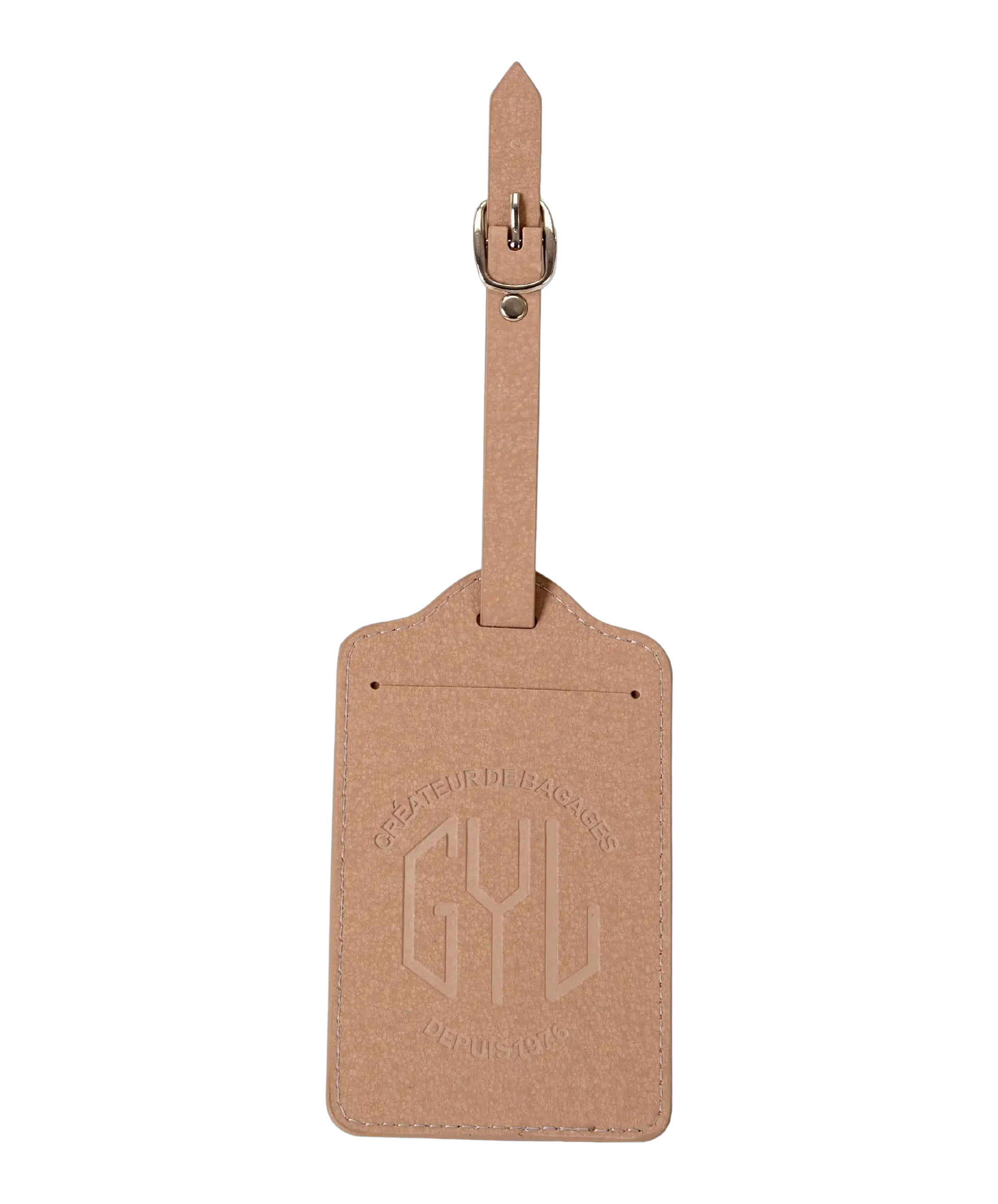 Etiquette a bagages GYL champagne vue face logo fond transparent