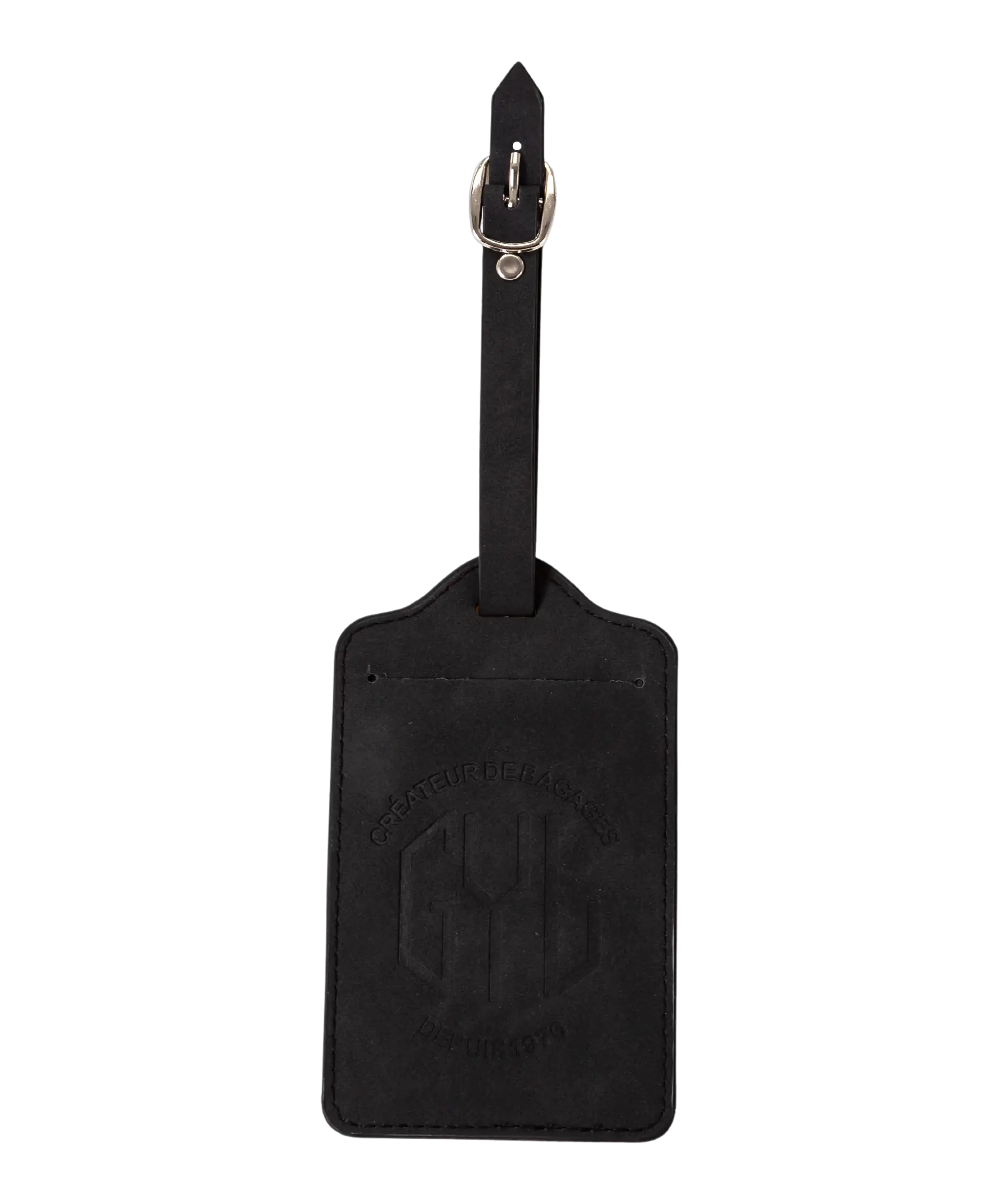 Etiquette a bagages GYL noire vue face logo fond transparent