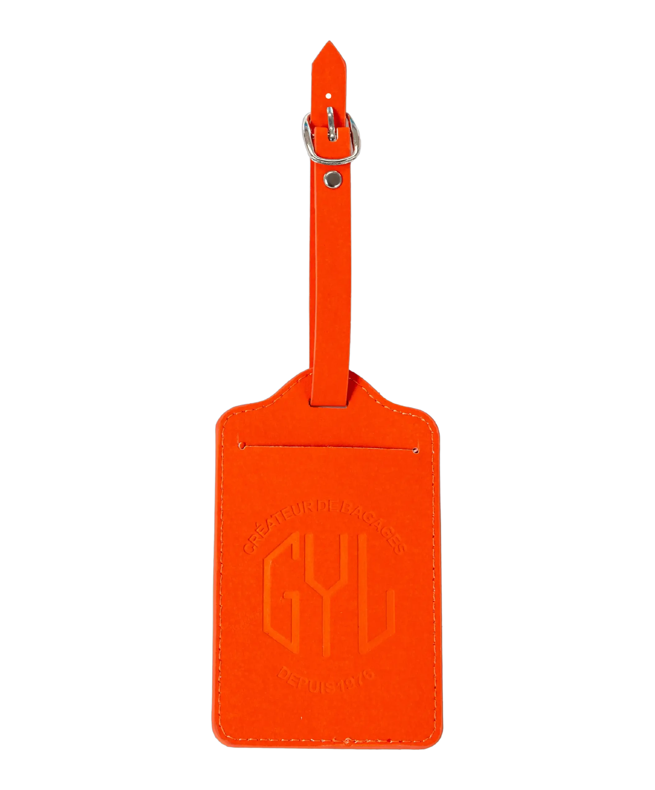 Etiquette a bagages GYL orange vue face logo fond transparent