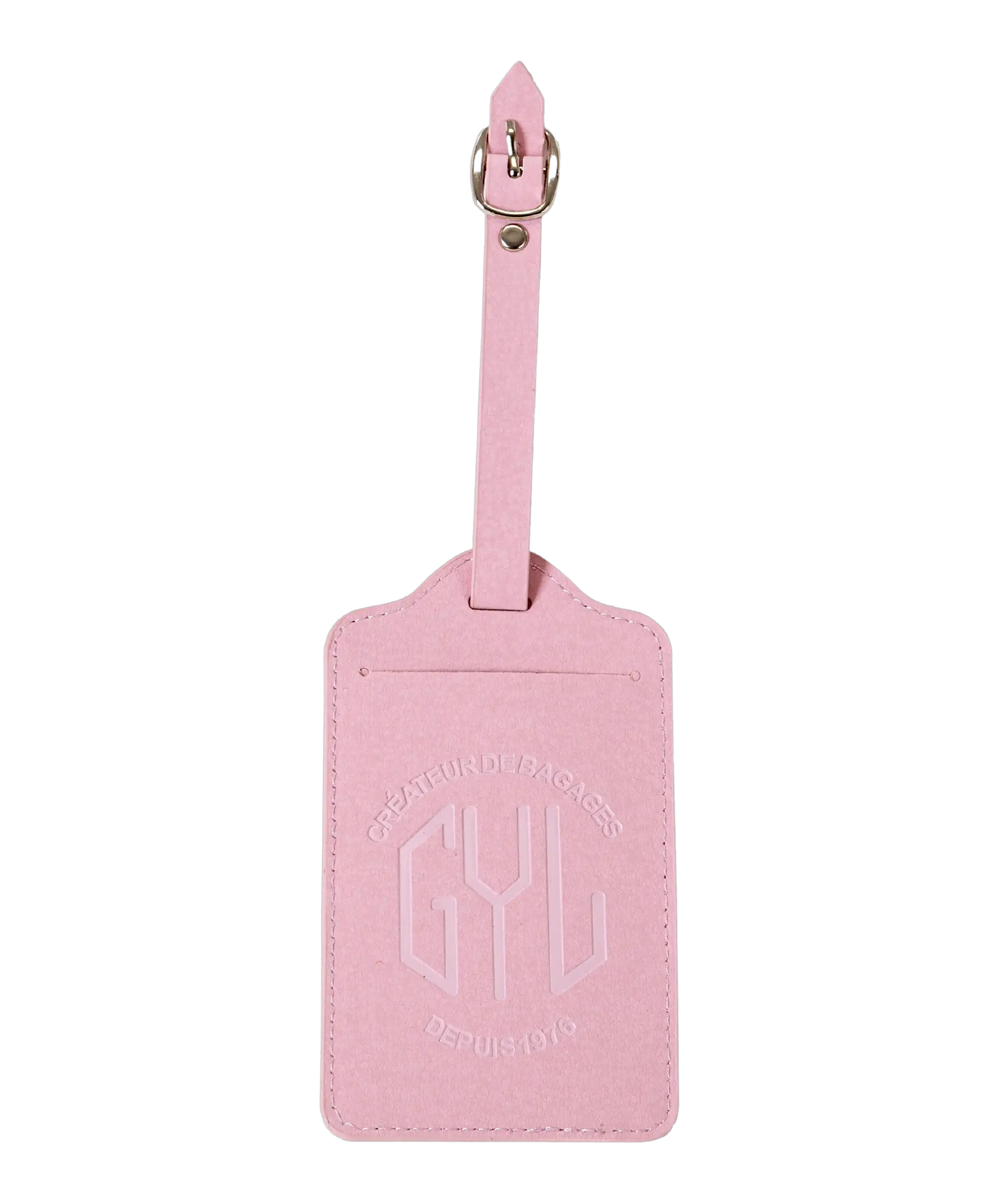 Etiquette a bagages GYL rose vue face logo fond transparent