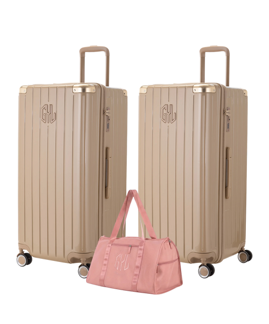 Pack 2 valises Trunk XL GYL coloris Champagne et Champagne avec sac week-end pliant Or rose offert