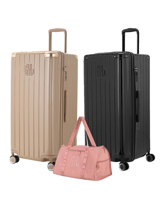 Pack 2 valises Trunk XL GYL coloris Champagne et Noir avec sac week-end pliant Or rose offert