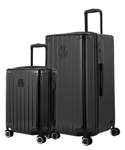 Pack 2 valises rigides GYL Trunk L et Cabine S noires, polycarbonate ribbed, 4 roues 360, vue trois quarts