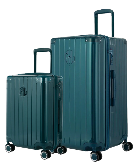 Pack 2 valises rigides GYL Trunk L et Cabine S vert sapin, polycarbonate ribbed, 4 roues 360, vue trois quarts