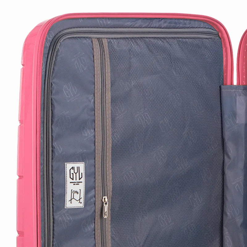 Intérieur de la valise Citadine GYL avec sangles croisées et poche de rangement zippée