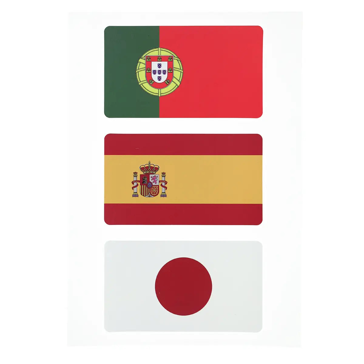 Planche de stickers avec les drapeaux du Portugal, de l’Espagne et du Japon