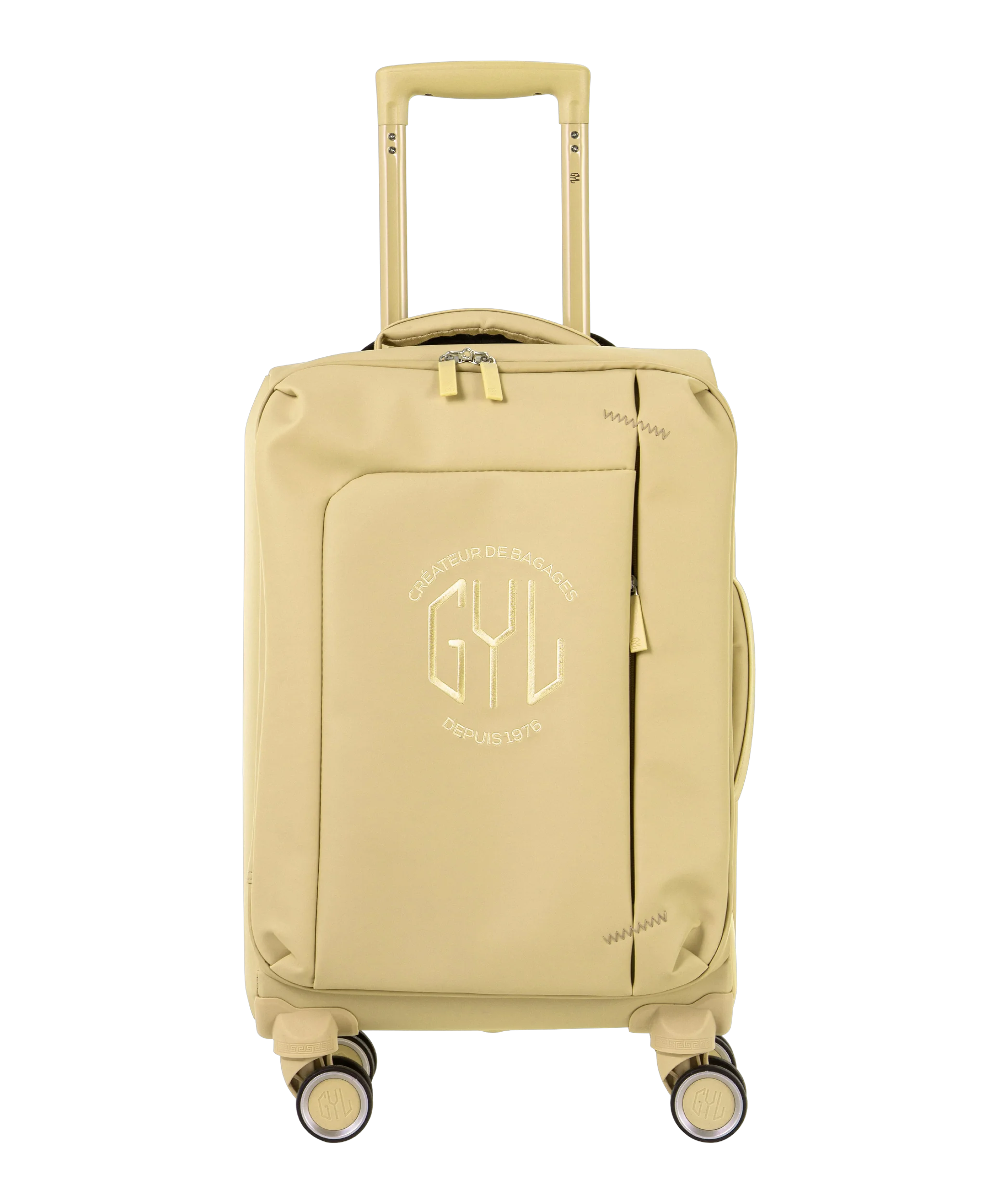 Valise Evasion GYL souple cabine 55 cm coloris champagne vue de face avec logo GYL