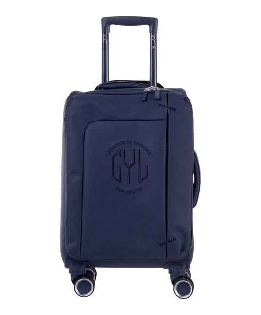 Valise Evasion GYL souple cabine 55 cm coloris marine vue de face avec logo GYL