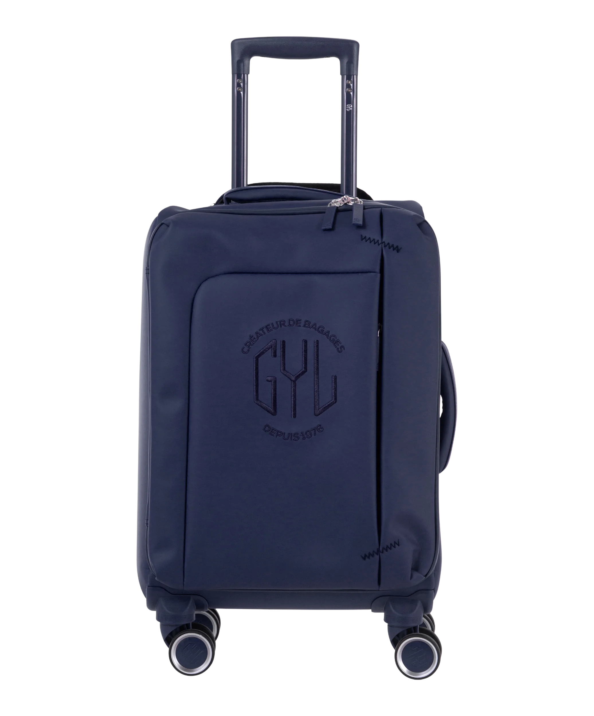 Valise Evasion GYL souple cabine 55 cm coloris marine vue de face avec logo GYL