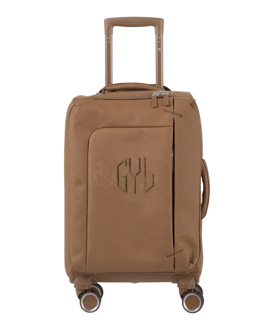 Valise Evasion GYL souple cabine 55 cm coloris moca vue de face avec logo GYL