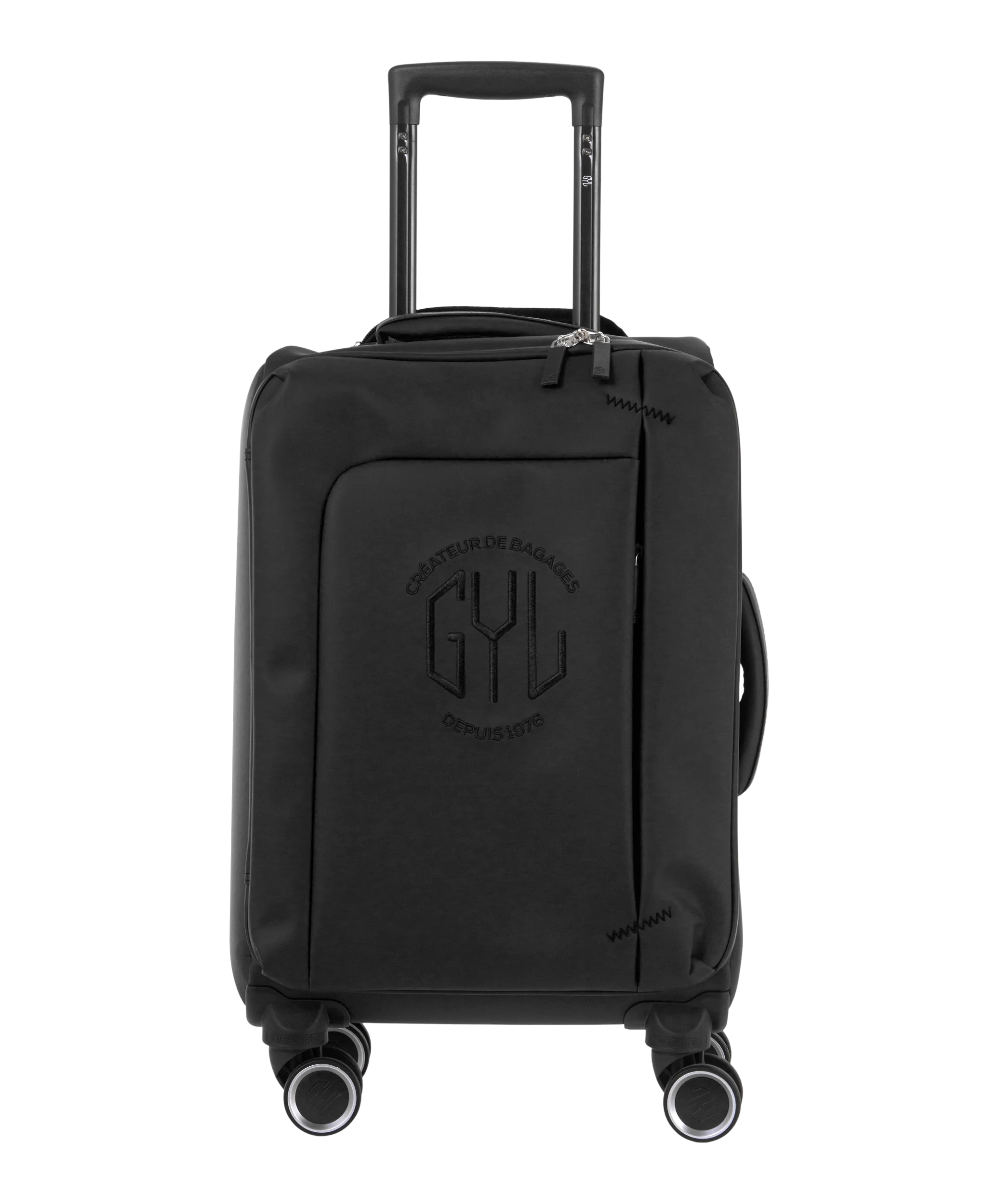 Valise Evasion GYL souple cabine 55 cm coloris noir vue de face avec logo GYL
