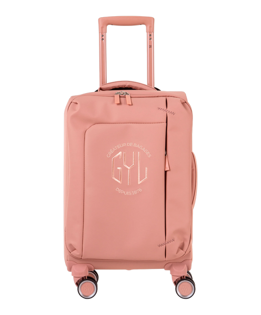 Valise Evasion GYL souple cabine 55 cm coloris rose-gold vue de face avec logo GYL
