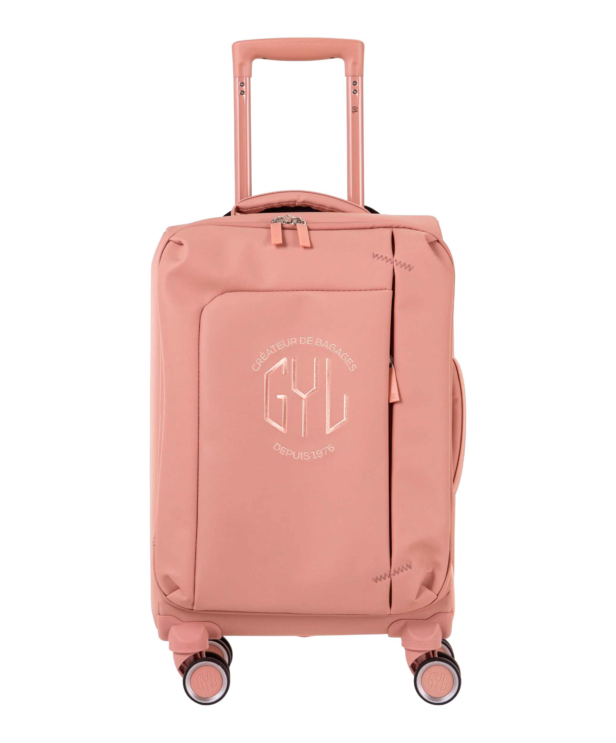 Valise Evasion GYL souple cabine 55 cm coloris rose-gold vue de face avec logo GYL