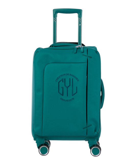 Valise Evasion GYL souple cabine 55 cm coloris sapin vue de face avec logo GYL