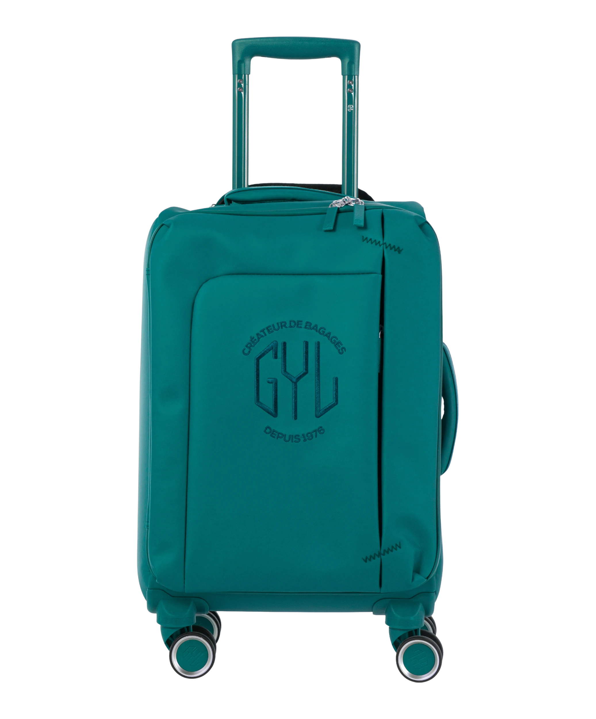 Valise Evasion GYL souple cabine 55 cm coloris sapin vue de face avec logo GYL