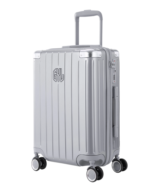 Valise Intemporelle en polycarbonate cabine 55 cm coloris argent vue trois quarts