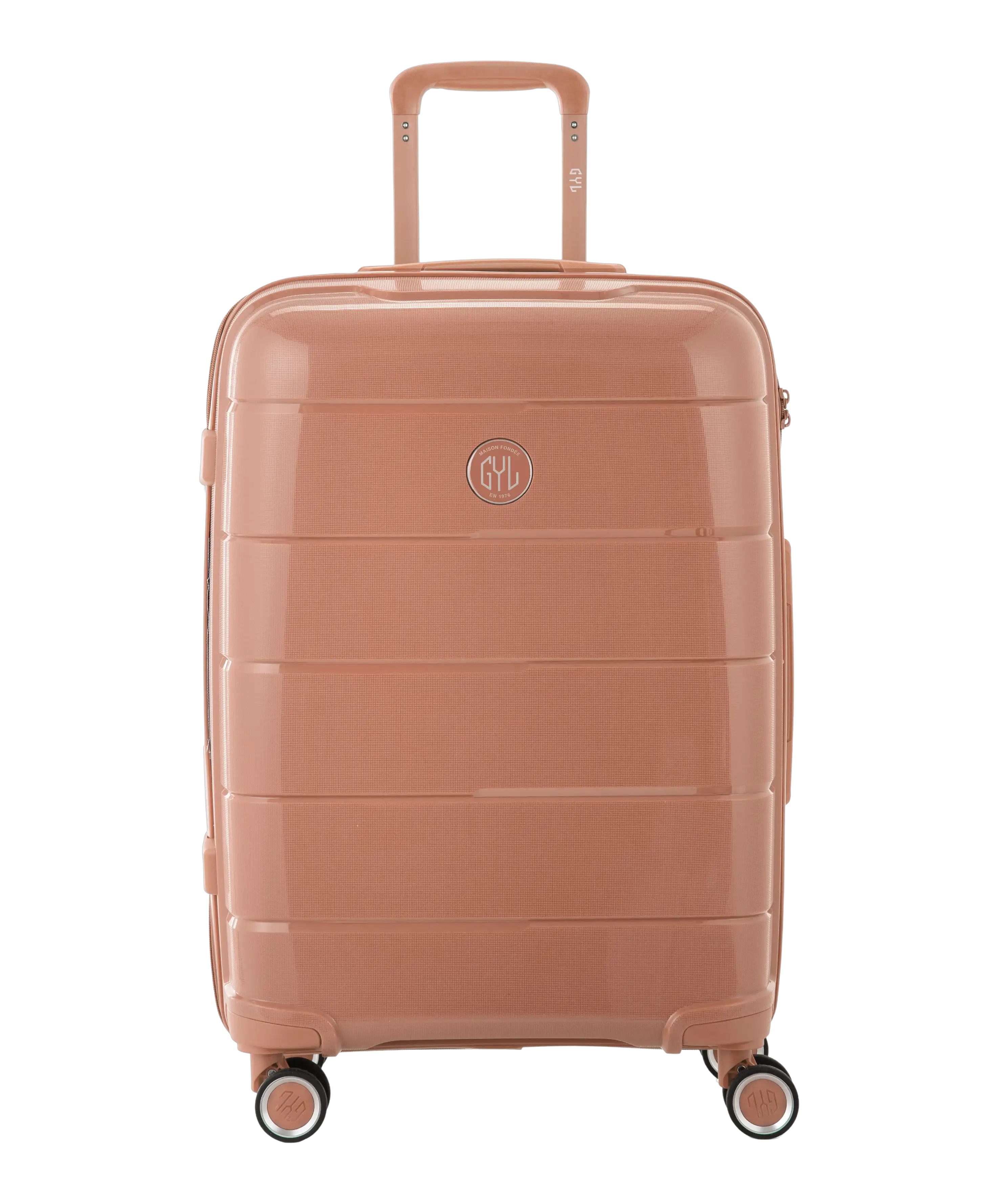 Valise Citadine en polypropylene semaine 65 cm coloris champagne vue de face avec logo GYL