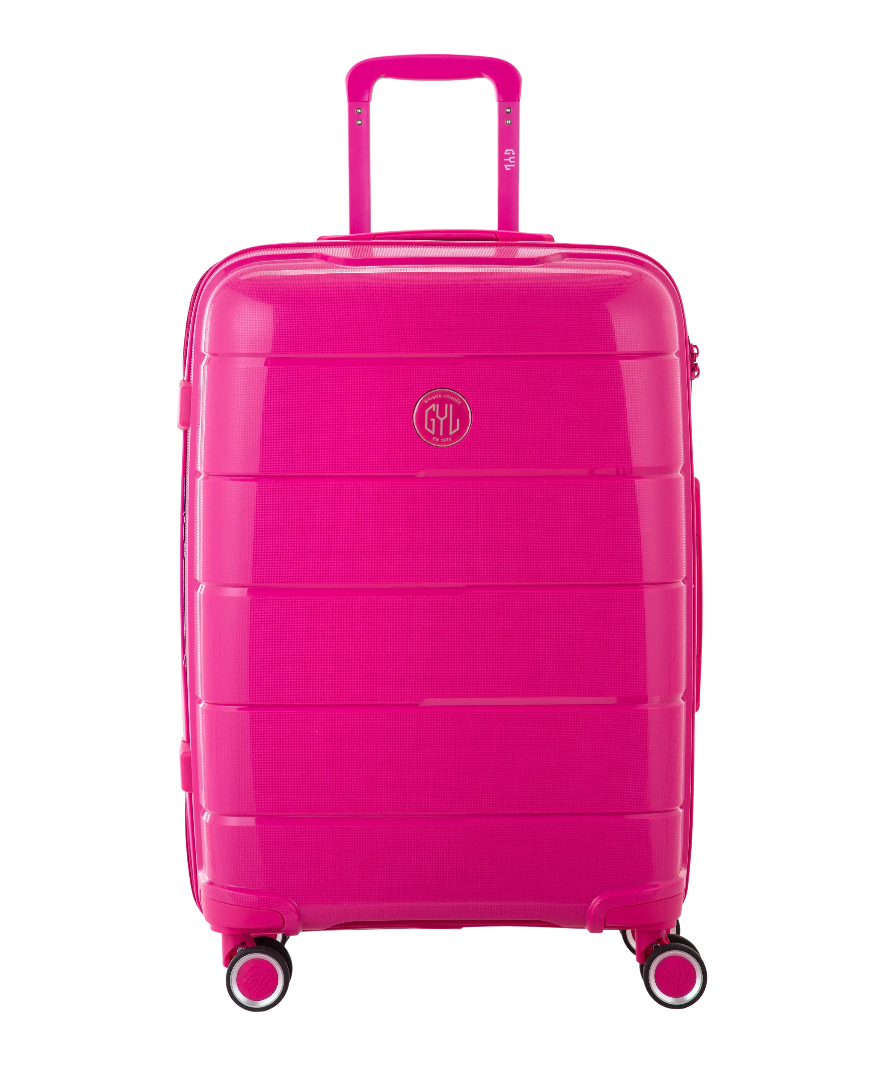 Valise Citadine en polypropylene semaine 65 cm coloris fuchsia vue de face avec logo GYL