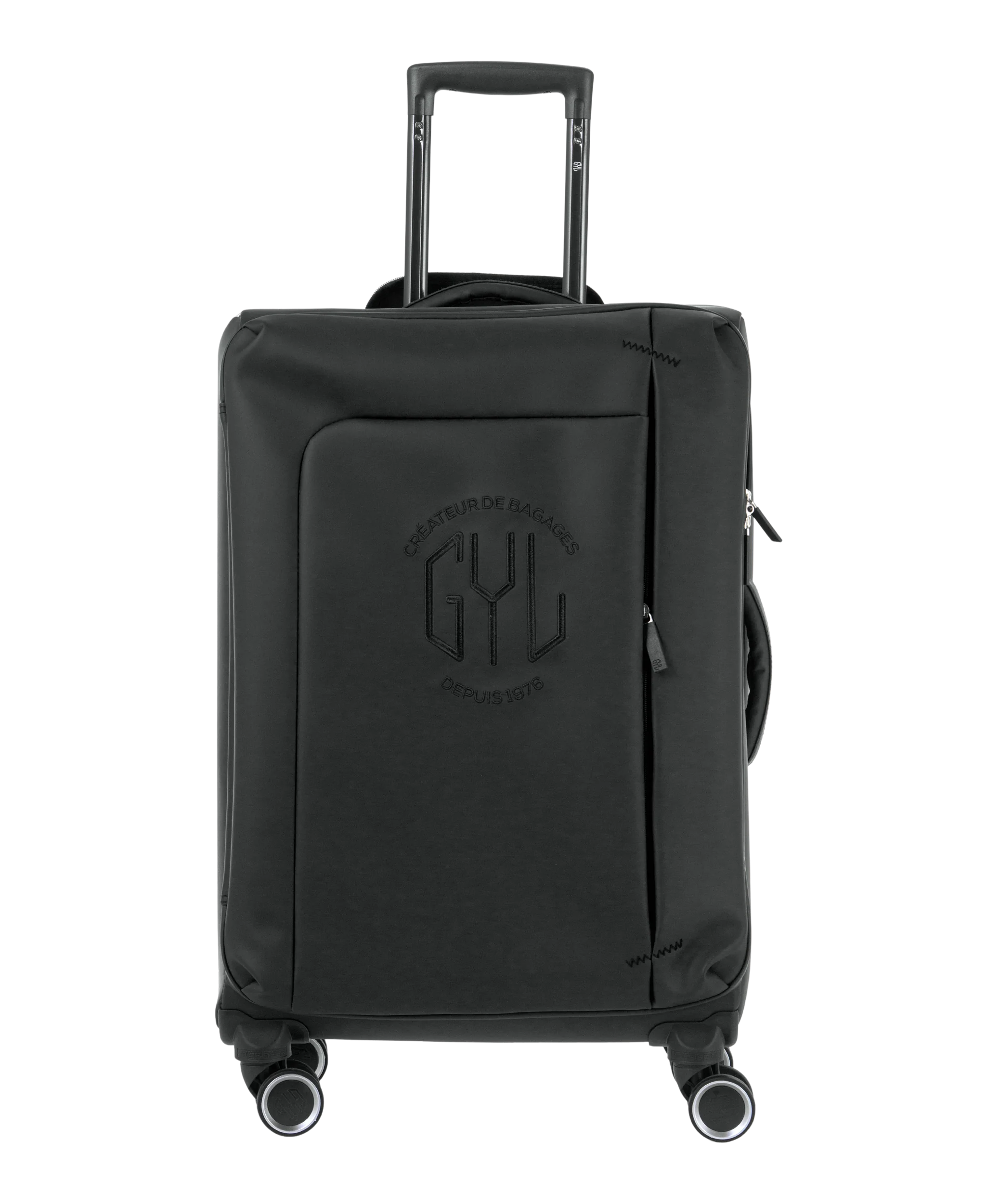 Valise Evasion GYL souple semaine 65 cm coloris noir vue de face avec logo GYL