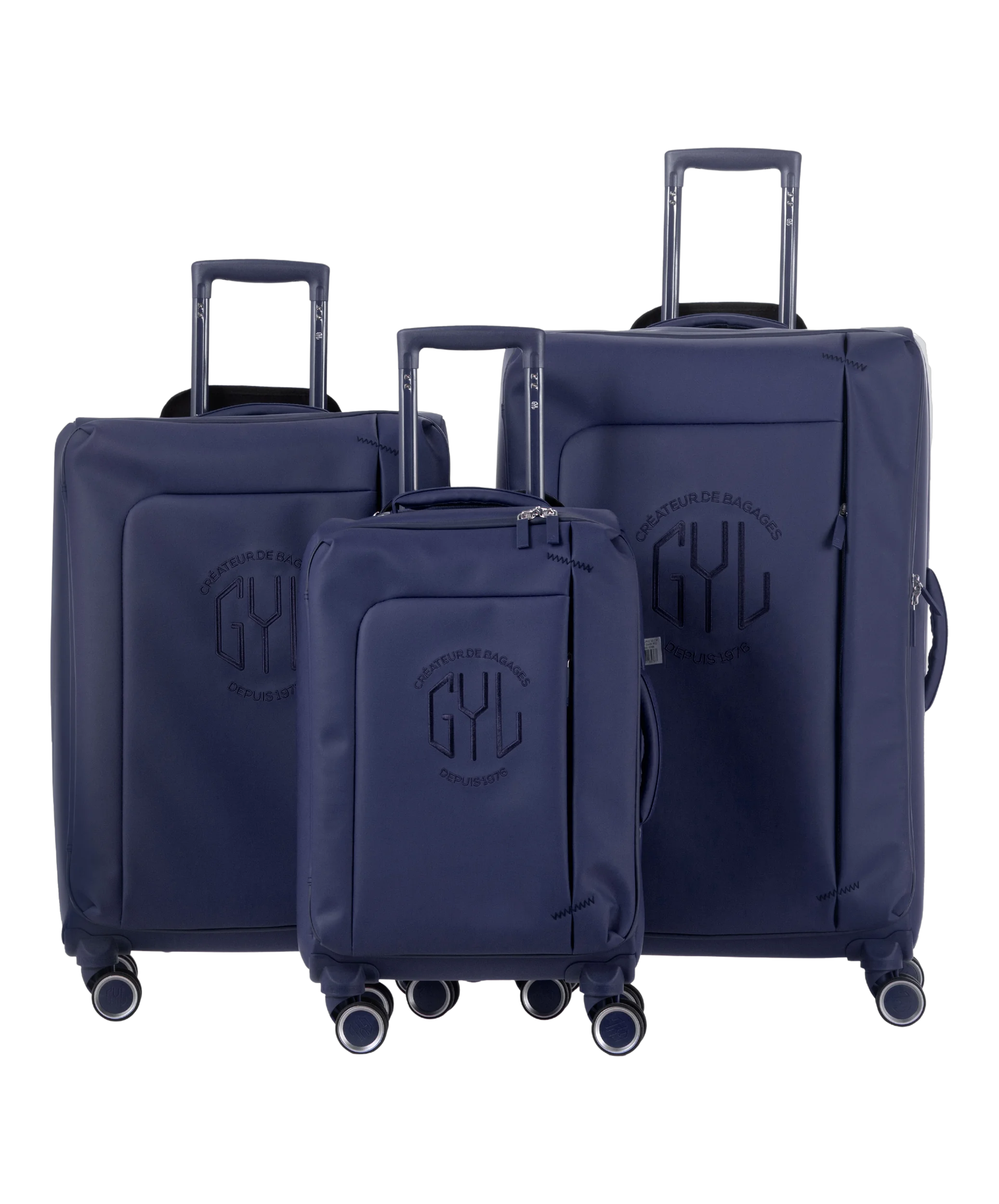 Valise Evasion GYL souple set de 3 valises cabine semaine et soute coloris marine vue de face du set complet