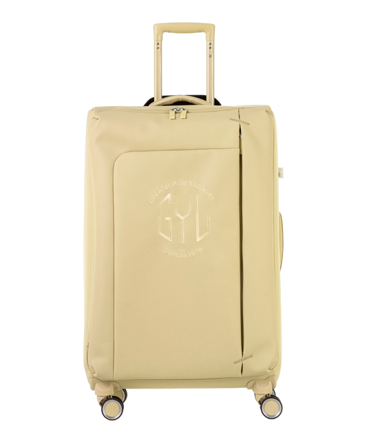 Valise Evasion GYL souple soute 75 cm coloris champagne vue de face avec logo GYL