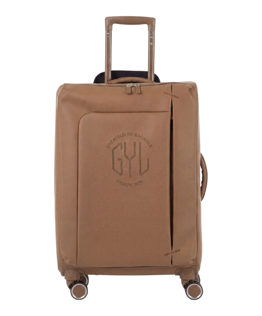 Valise Evasion GYL souple soute 75 cm coloris moca vue de face avec logo GYL