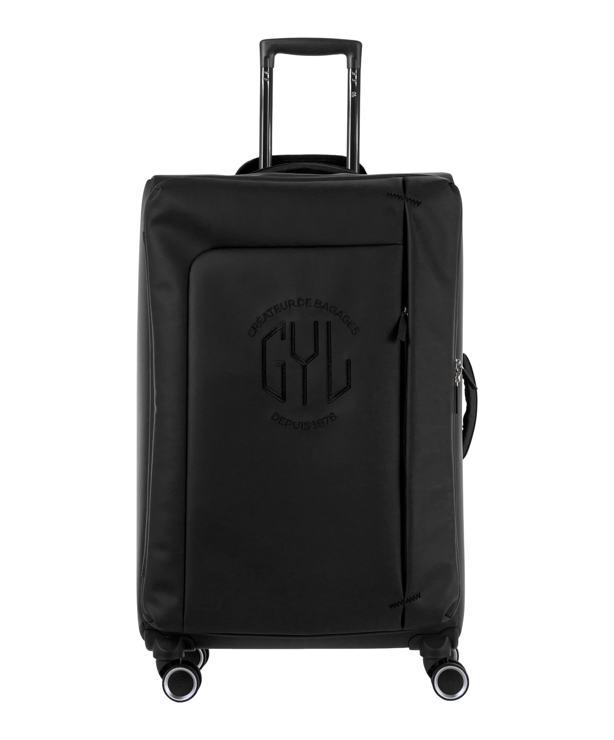 Valise Evasion GYL souple soute 75 cm coloris noir vue de face avec logo GYL