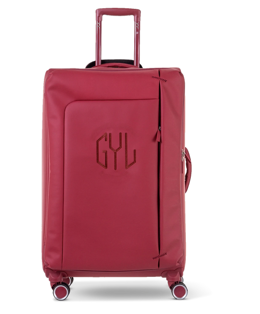 Valise souple Évasion en polyuréthane imperméable soute 75 cm coloris rouge foncé vue de face avec logo GYL embossé