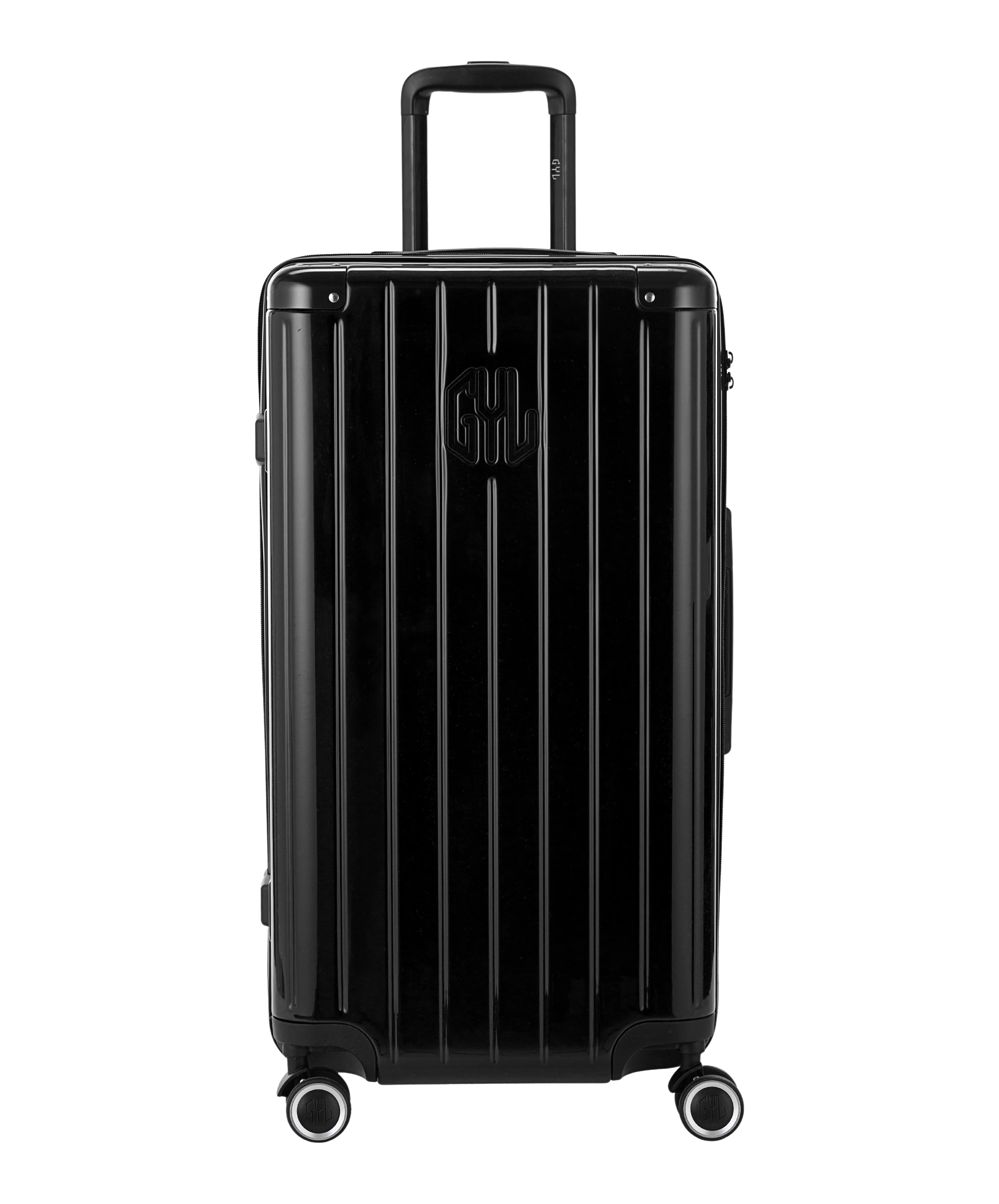 Valise Trunk GYL en polycarbonate Trunk L 75 cm coloris noire vue de face avec logo GYL