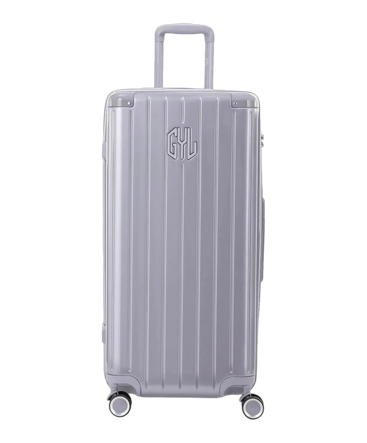 Valise trunk GYL taille XL argent polycarbonate vue de face avec logo