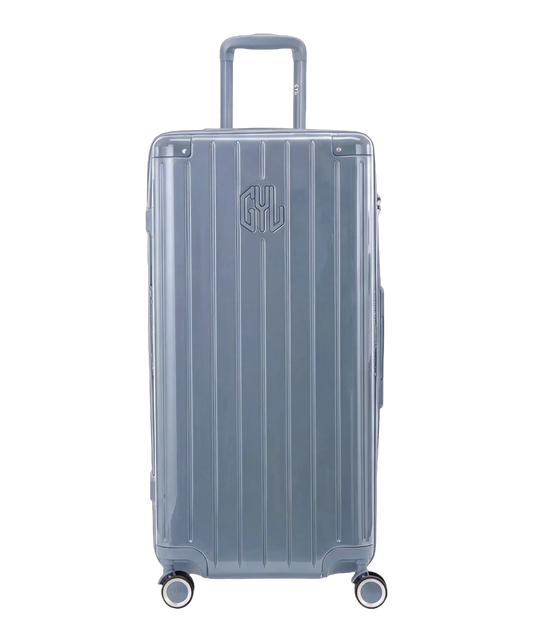 Valise trunk GYL taille XL bleu grise polycarbonate vue de face avec logo