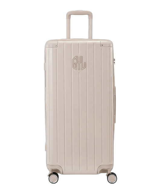 Valise trunk GYL taille XL nude polycarbonate vue de face avec logo
