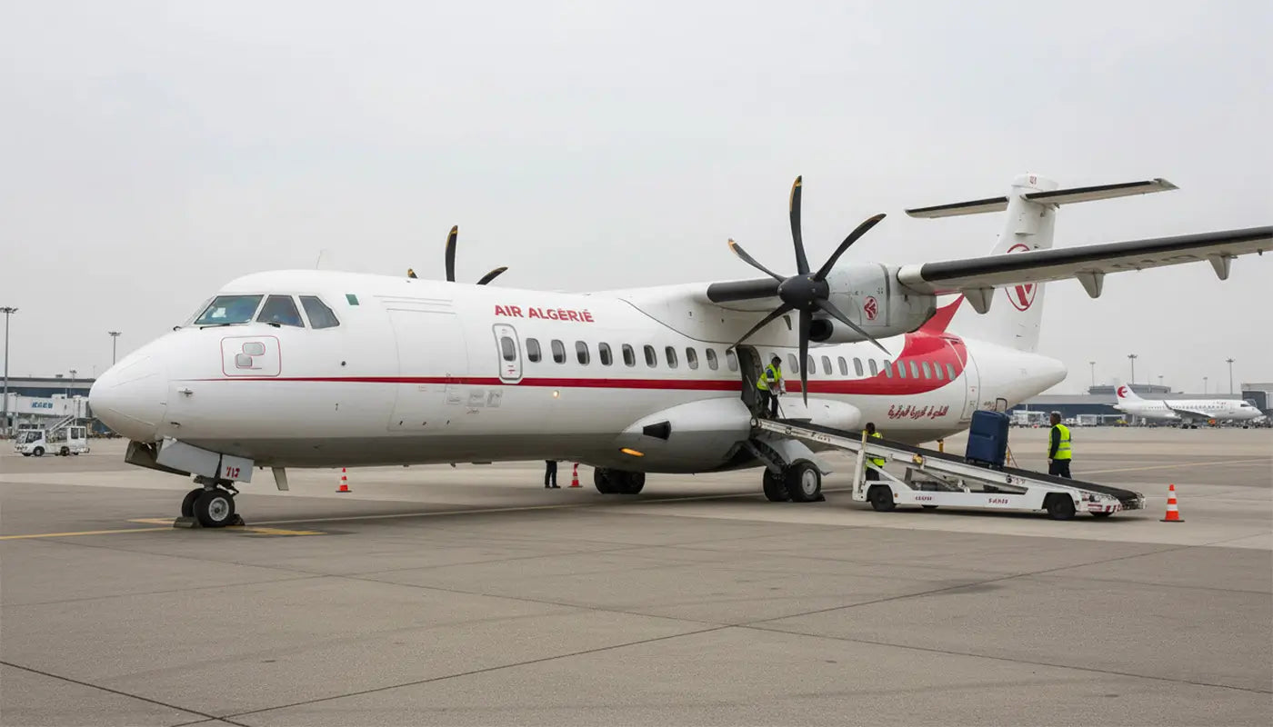 avion air algérie mettant en soute un bagage en soute GYL