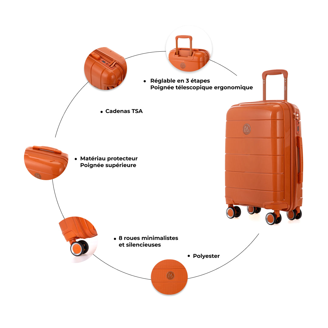 SET DE 3 VALISES RIGIDES Orange CH3 (TAILLES S, M, L)