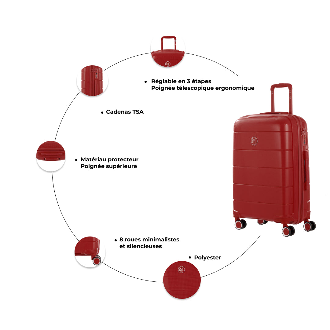 VALISE RIGIDE DARK RED CH3 CABINE (TAILLE S)