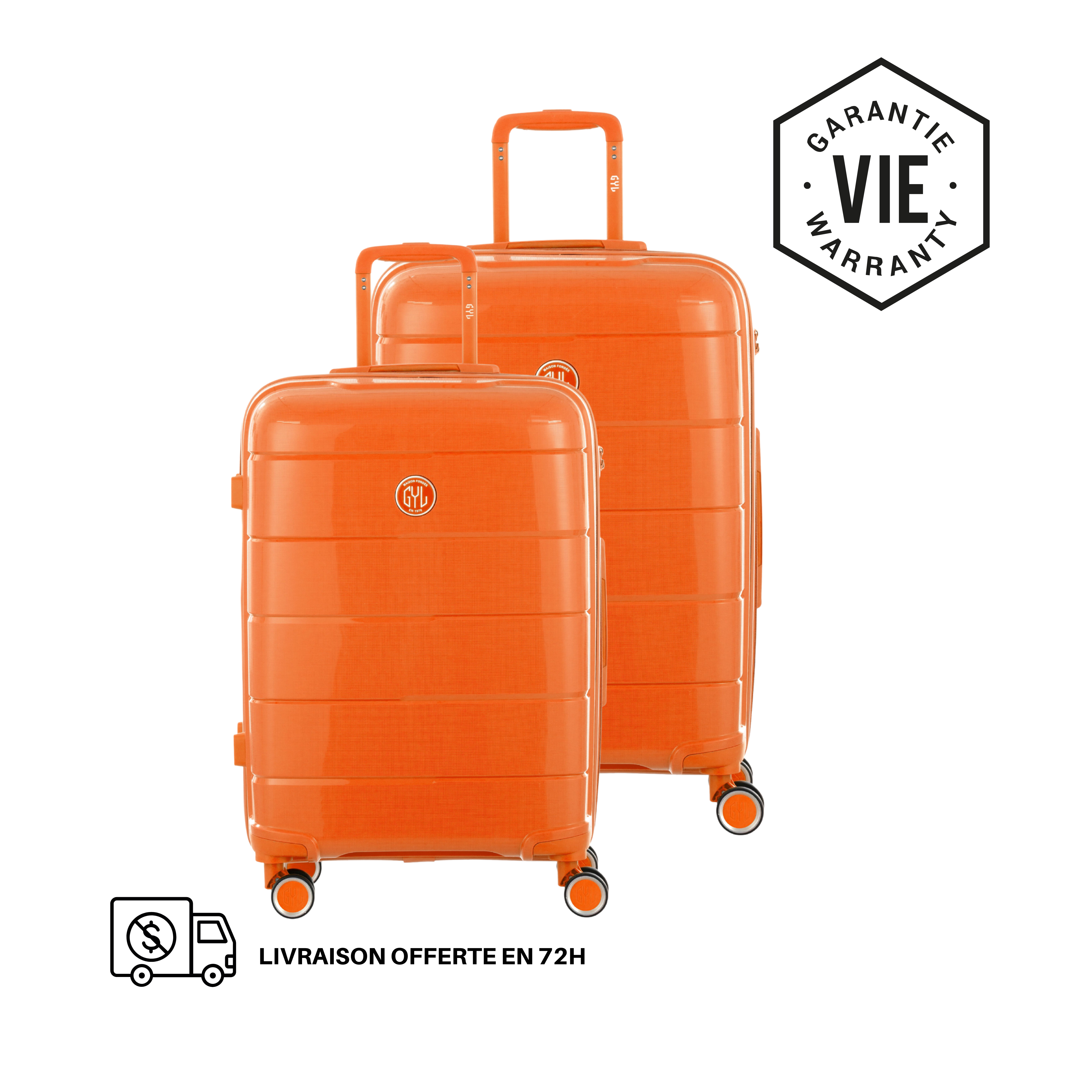 KIT DE 2 SOLO : VALISES RIGIDES ORANGE CH3(TAILLE M,L)