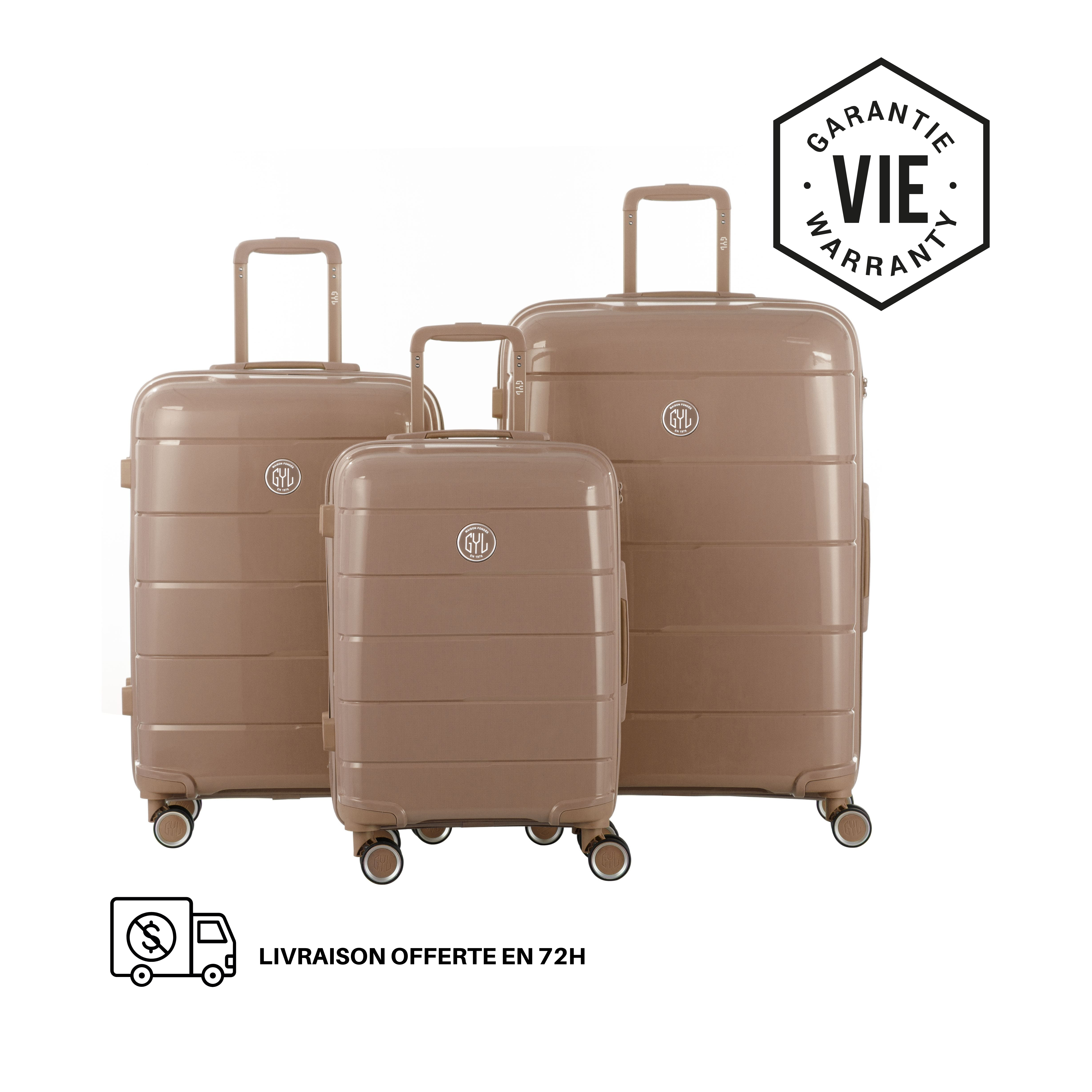 SET DE 3 VALISES RIGIDES Champagne CH3 (TAILLES S, M, L)