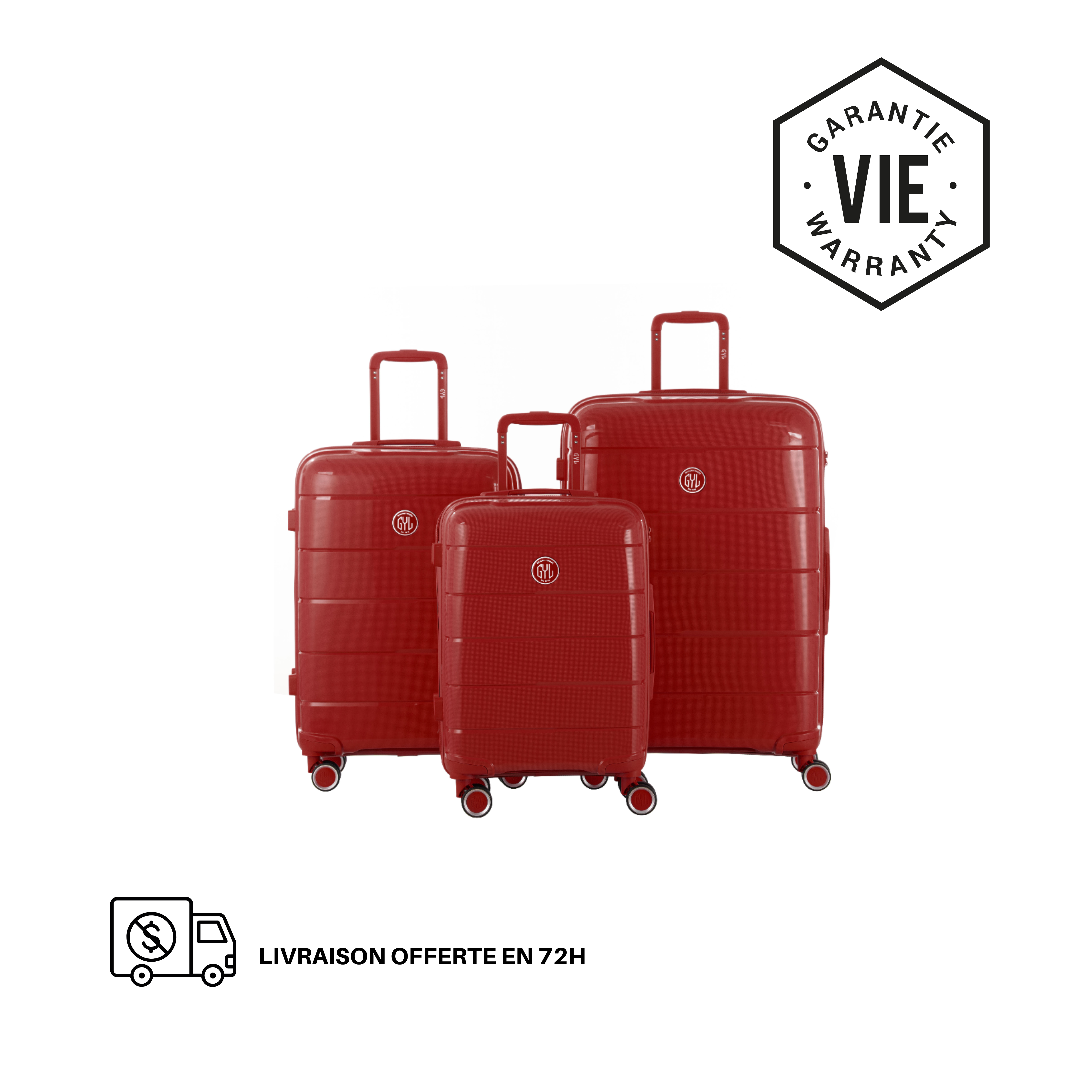 SET DE 3 VALISES RIGIDES Dark Red CH3 (TAILLES S, M, L)