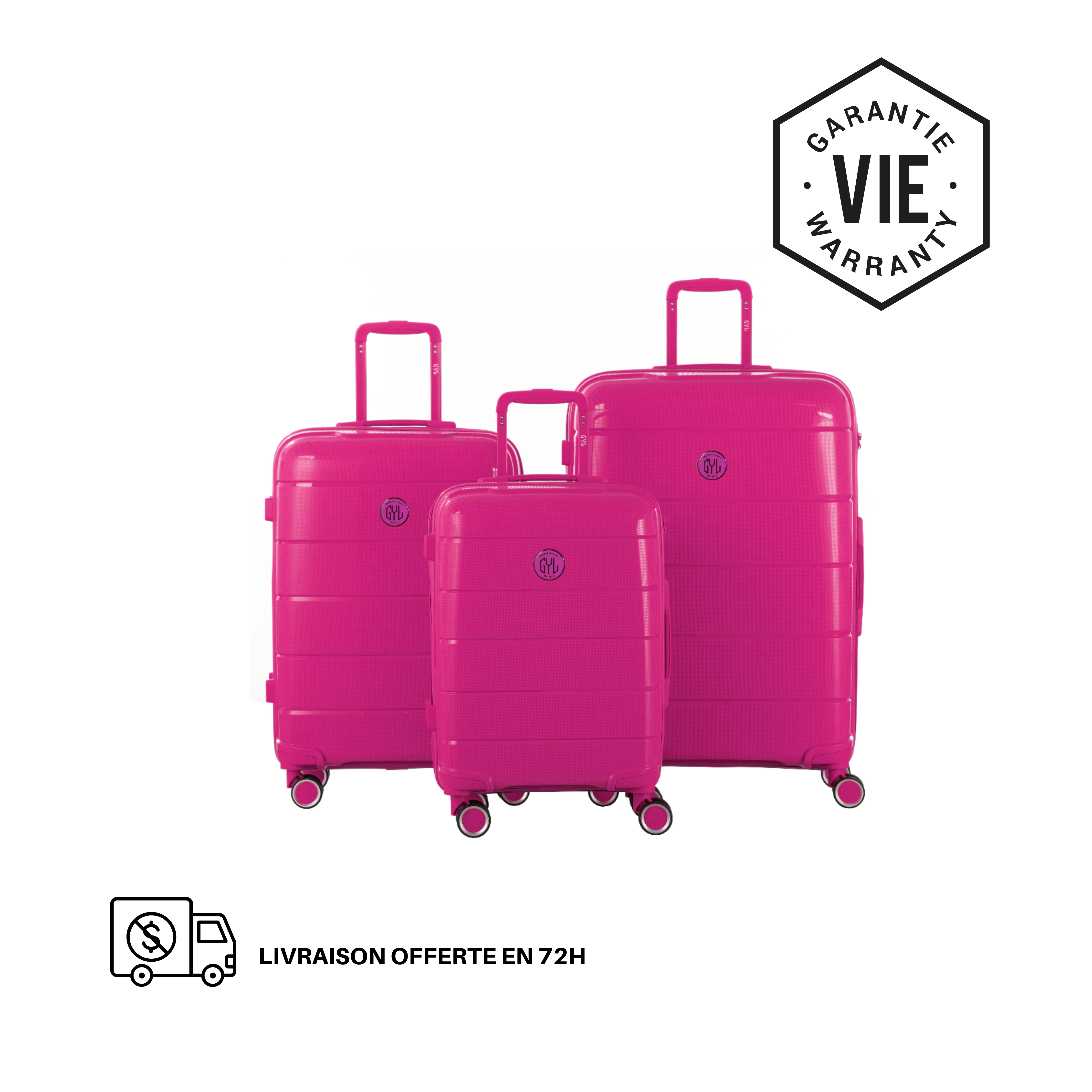 SET DE 3 VALISES RIGIDES Fuchsia CH3 (TAILLES S, M, L)