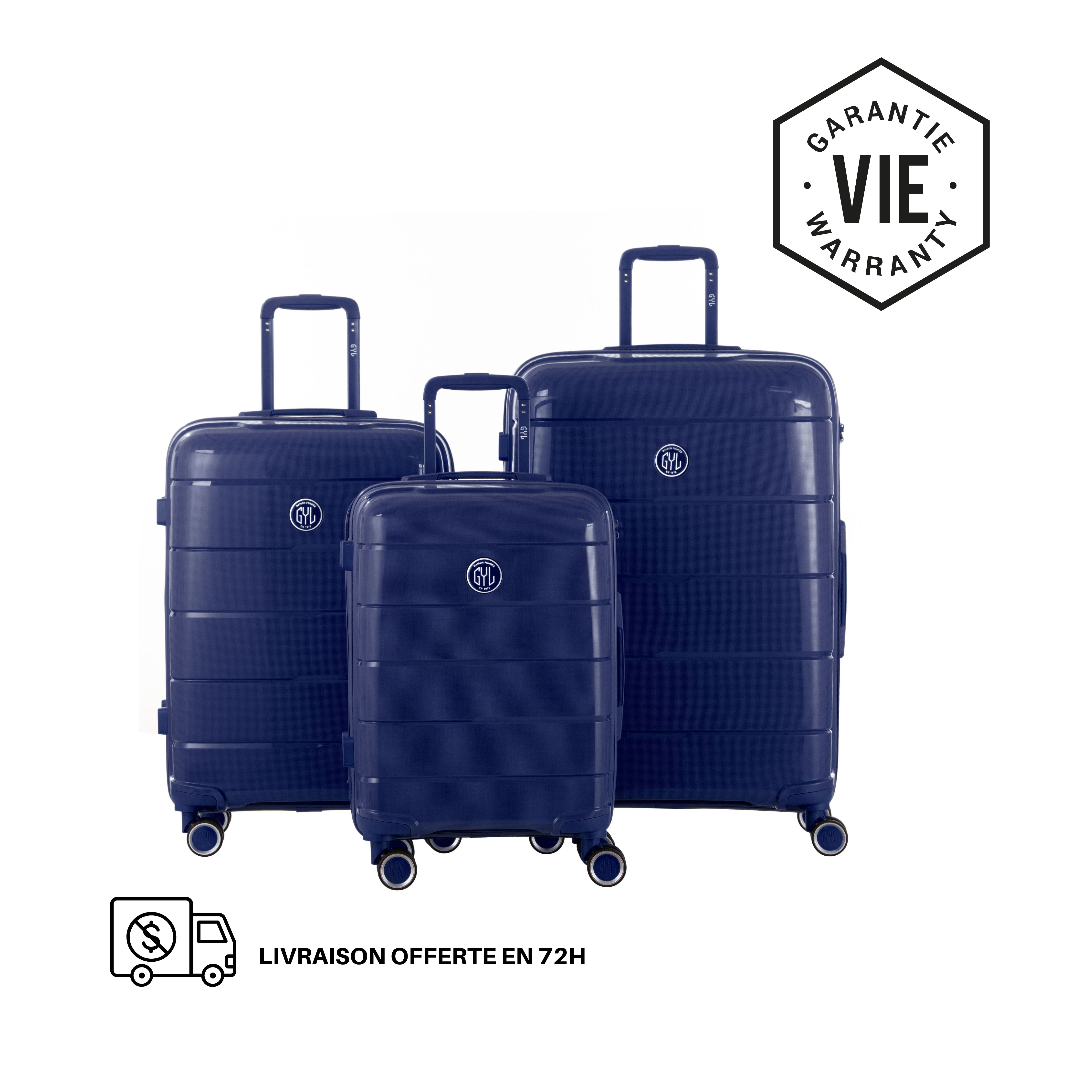 SET DE 3 VALISES RIGIDES Navy CH3 (TAILLES S, M, L)