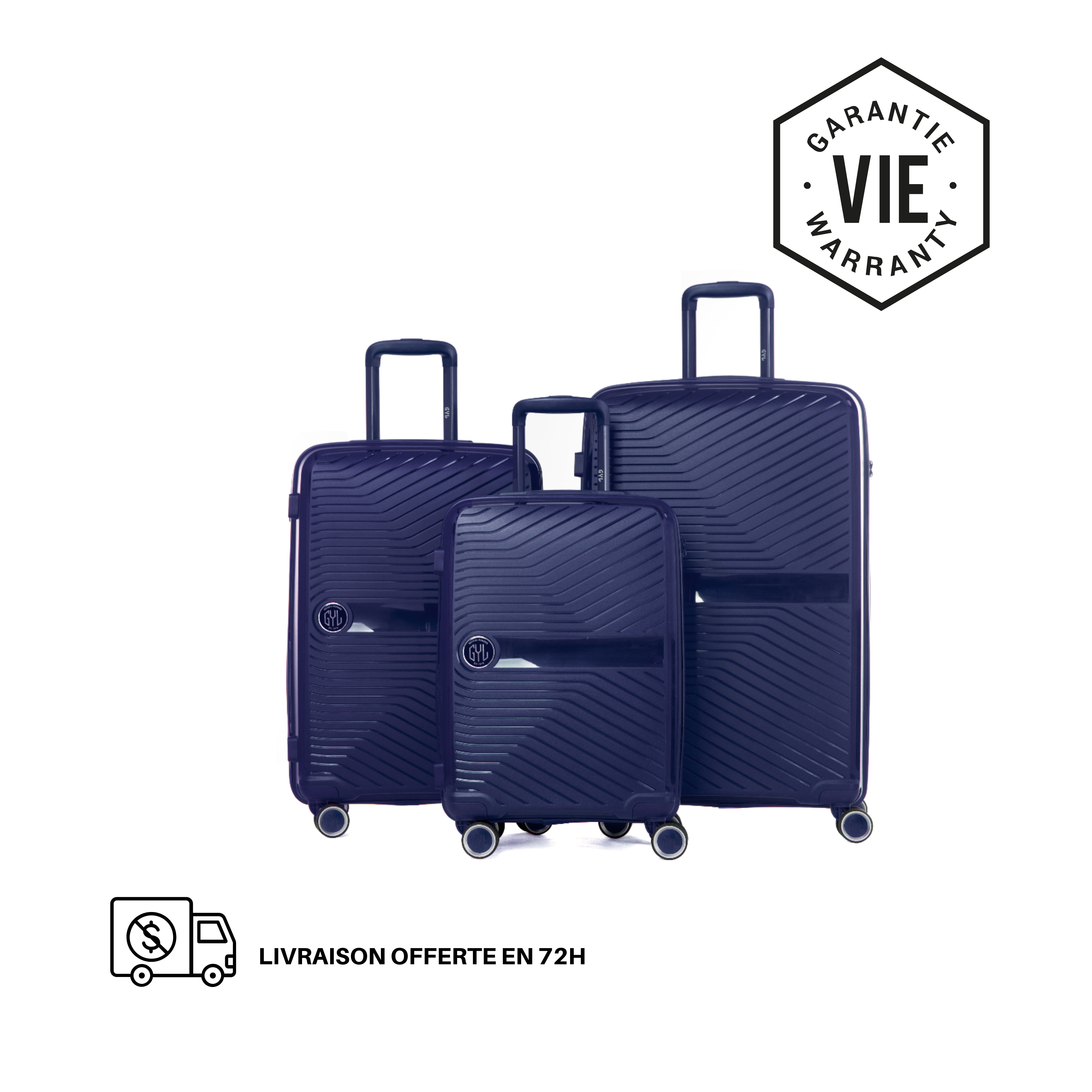 SET DE 3 VALISES RIGIDES Navy PP5 (TAILLES S, M, L)