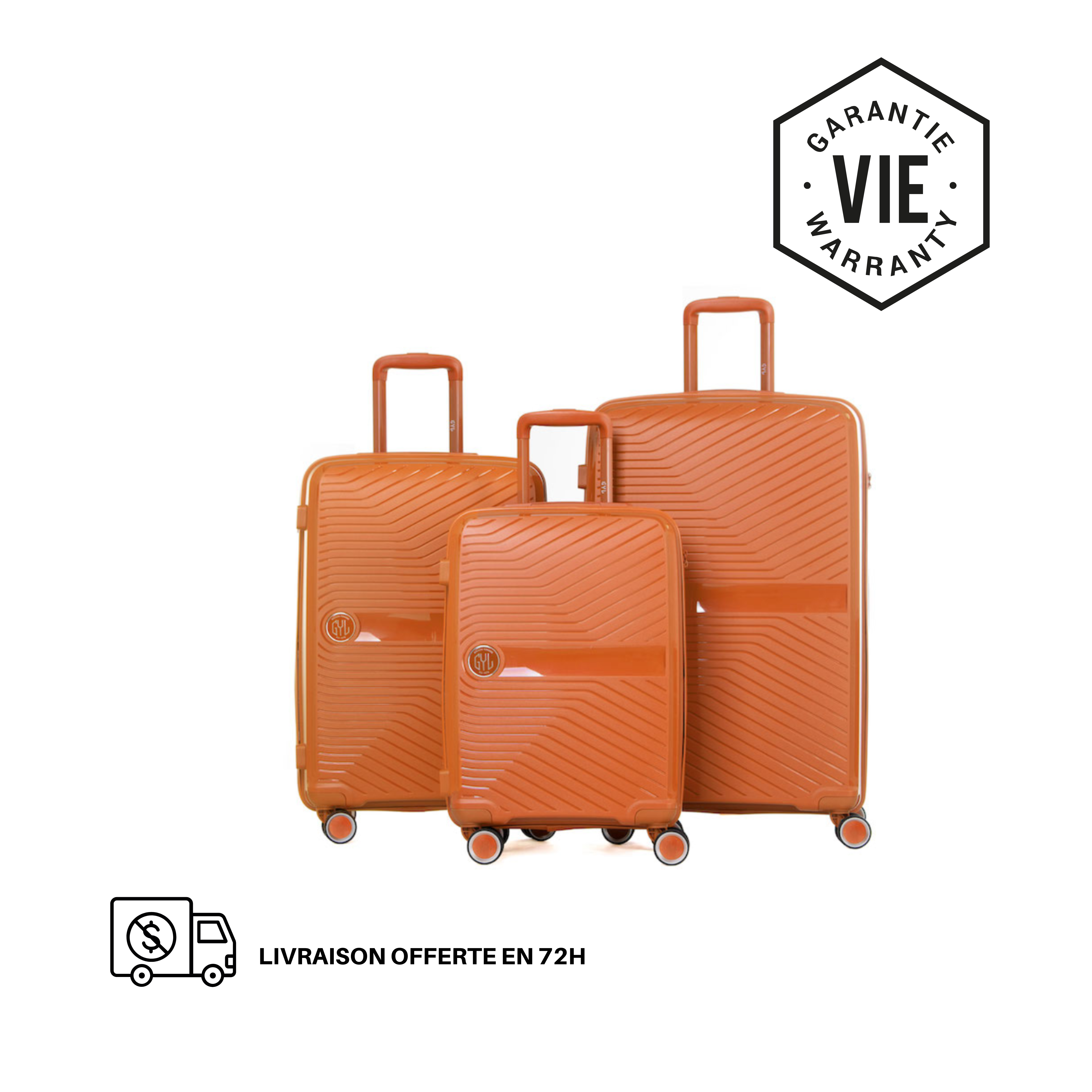 SET DE 3 VALISES RIGIDES Orange PP5 (TAILLES S, M, L)