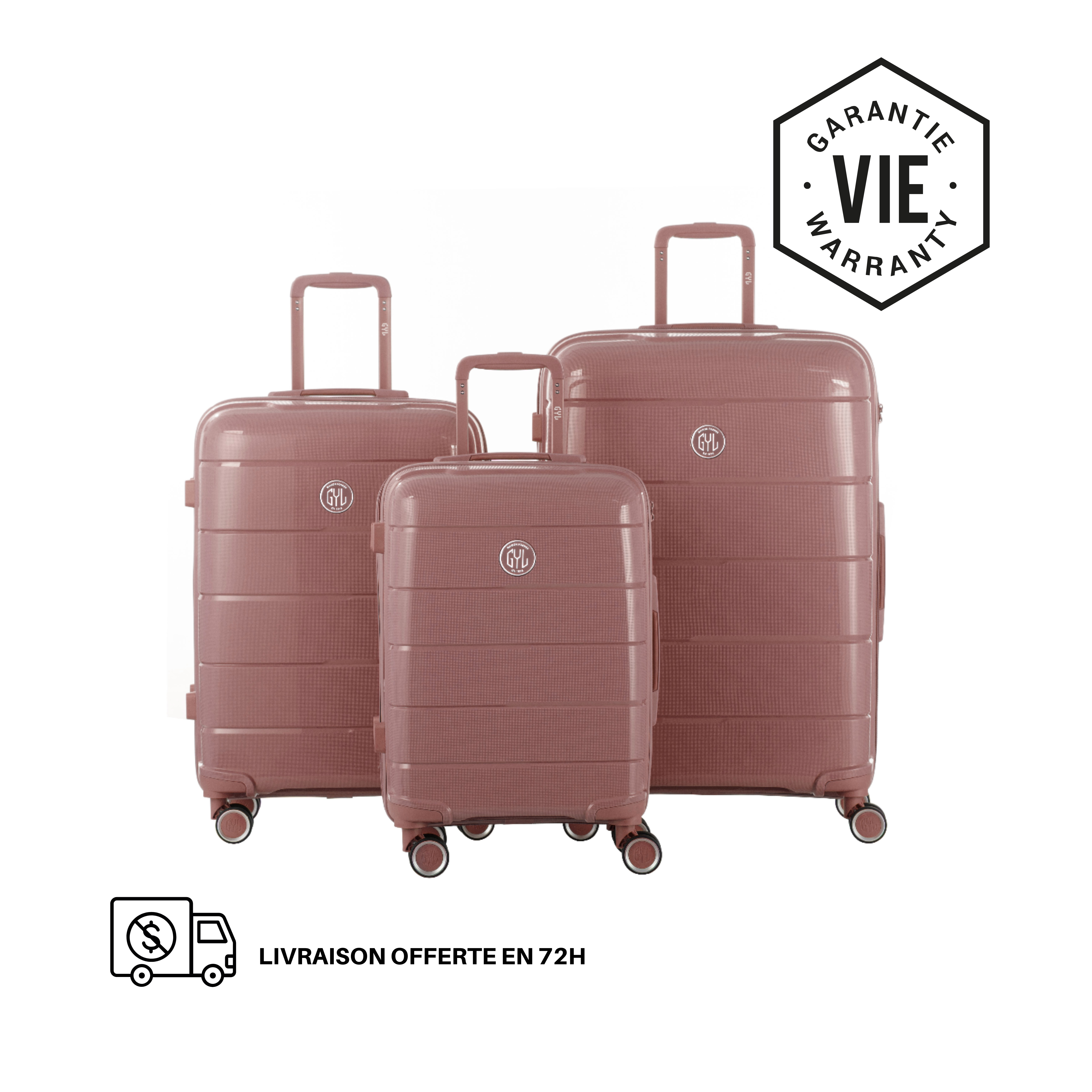 SET DE 3 VALISES RIGIDES Pink Gold CH3 (TAILLES S, M, L)